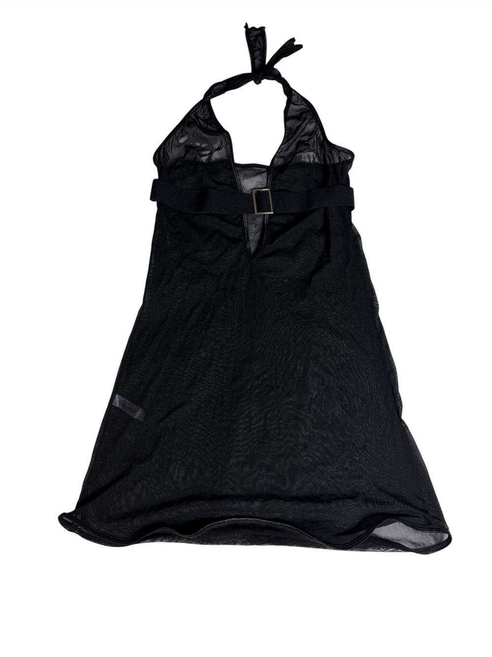 Fantasy lingerie black nylon mesh buckle halter lingerie mini dress size 3X-4X